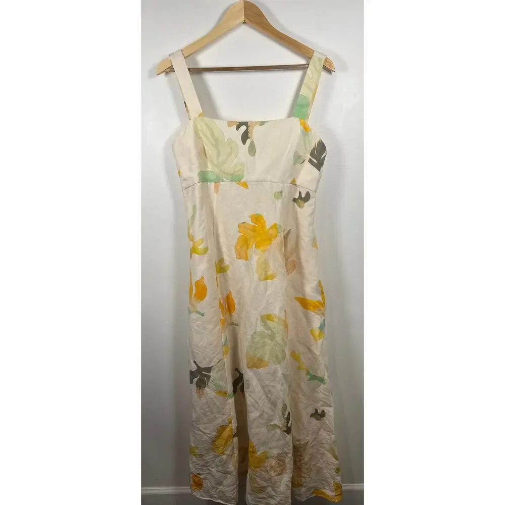 Acler Tate Square-Neck Floral Linen Midi Dress, Size 10 - Picture 2 of 8